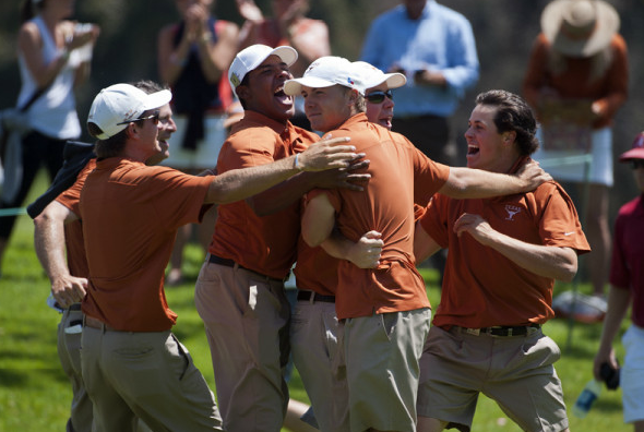 The Texas Longhorns celebrated their first NCAA golf title since 1972 (Photo by University of Texas Athletics)