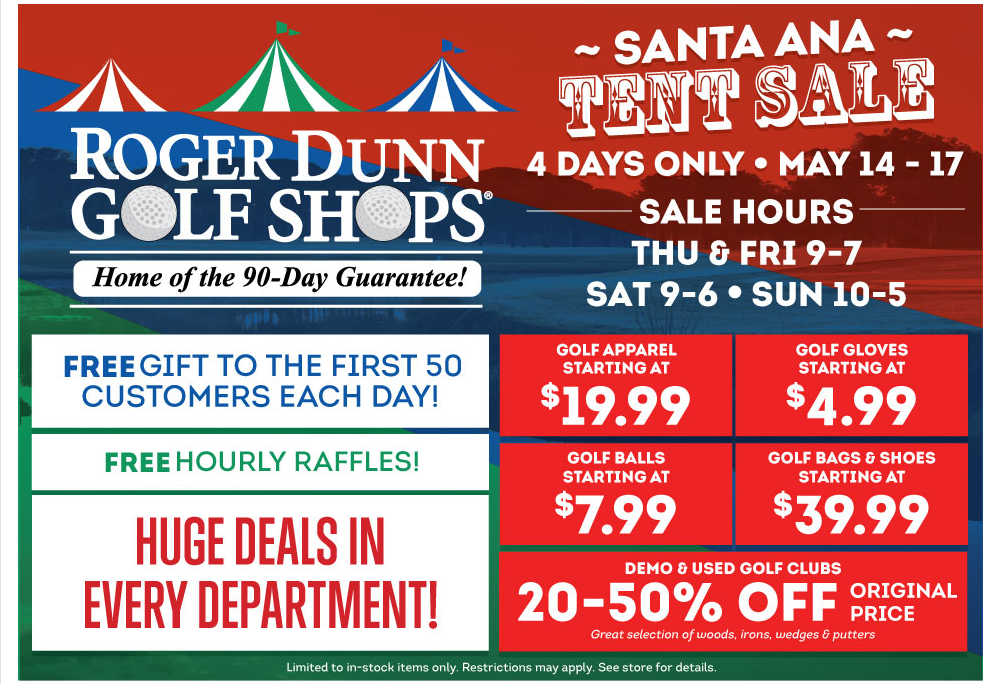 Roger Dunn Tent Sale May 1417 California Golf + Travel